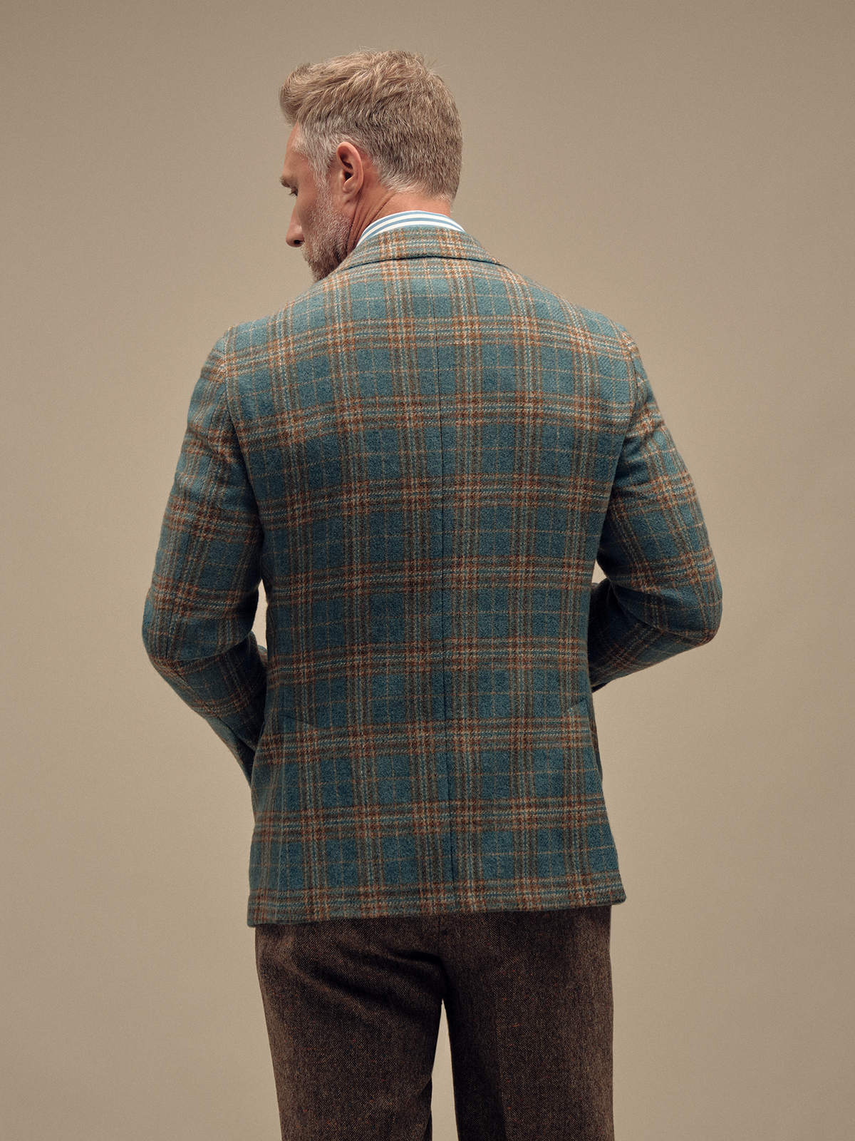Tweed Plaid Sport Coat - Turquoise/Khaki