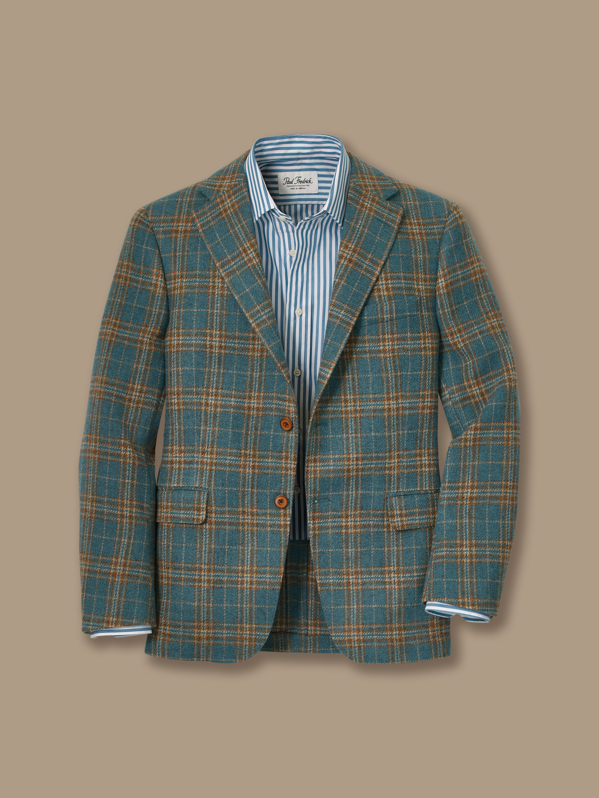 Tweed Plaid Sport Coat - Turquoise/Khaki