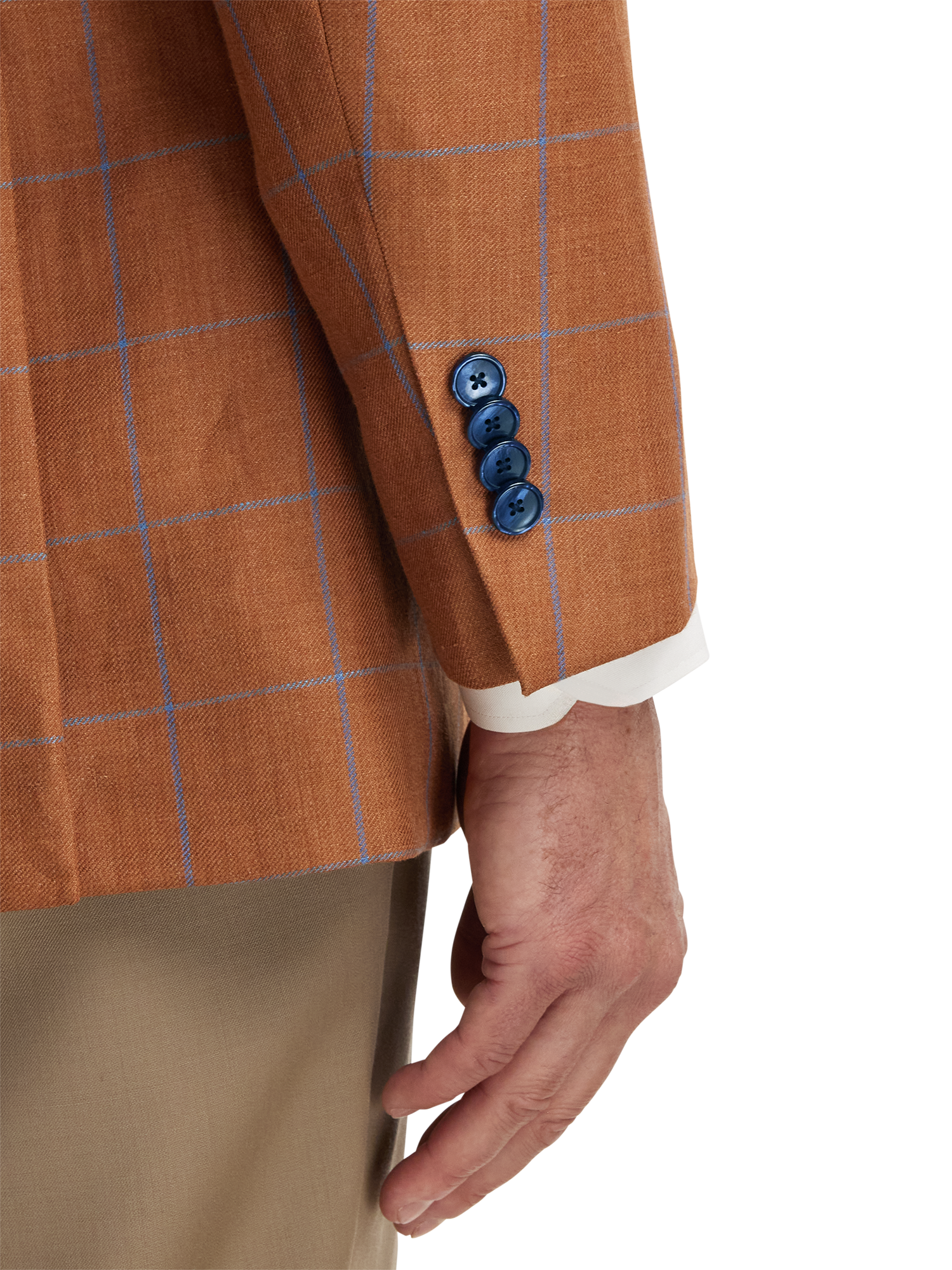 Linen Blend Windowpane Single Breasted Notch Lapel Sport Coat - Rust