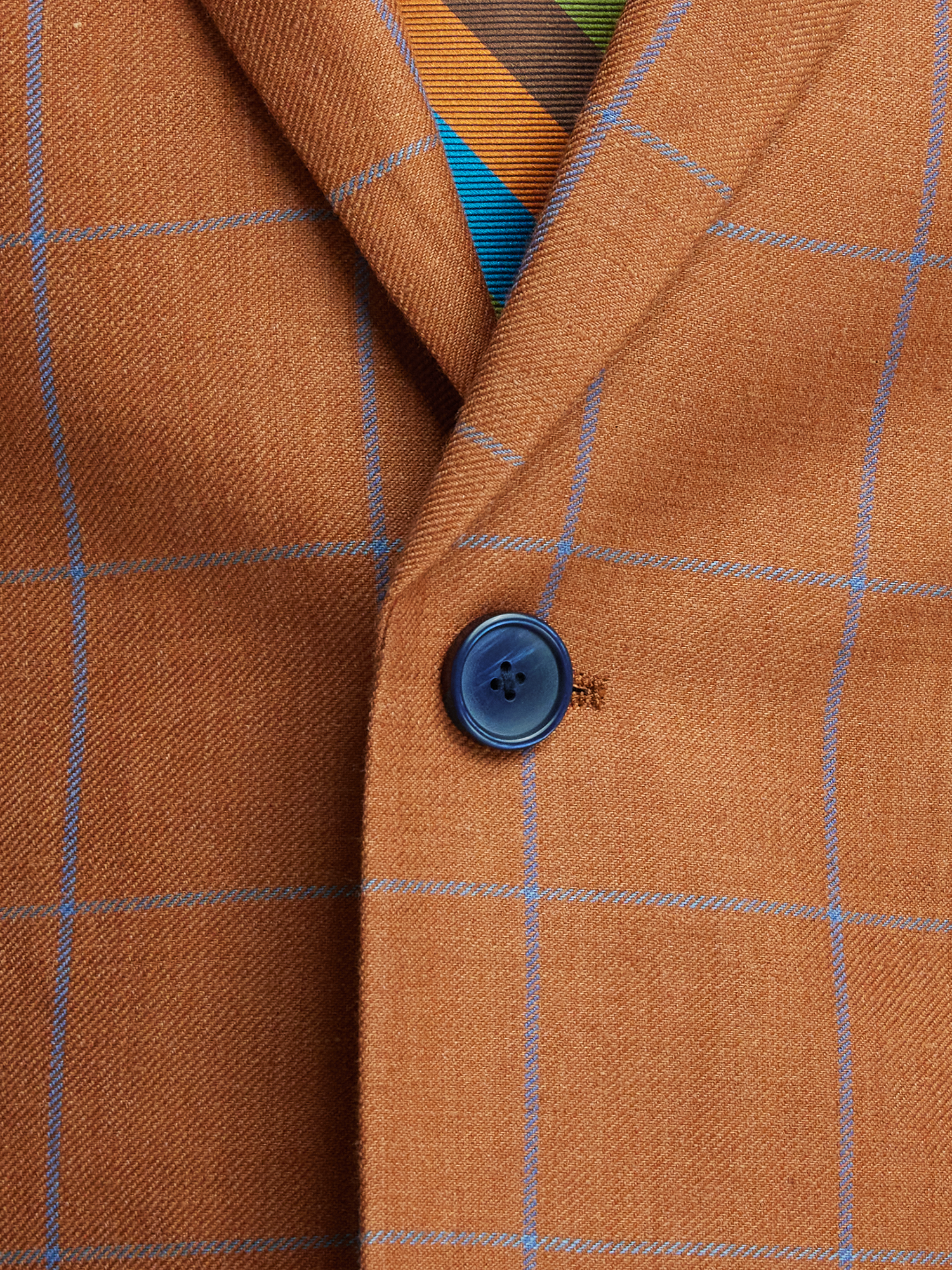 Linen Blend Windowpane Single Breasted Notch Lapel Sport Coat - Rust