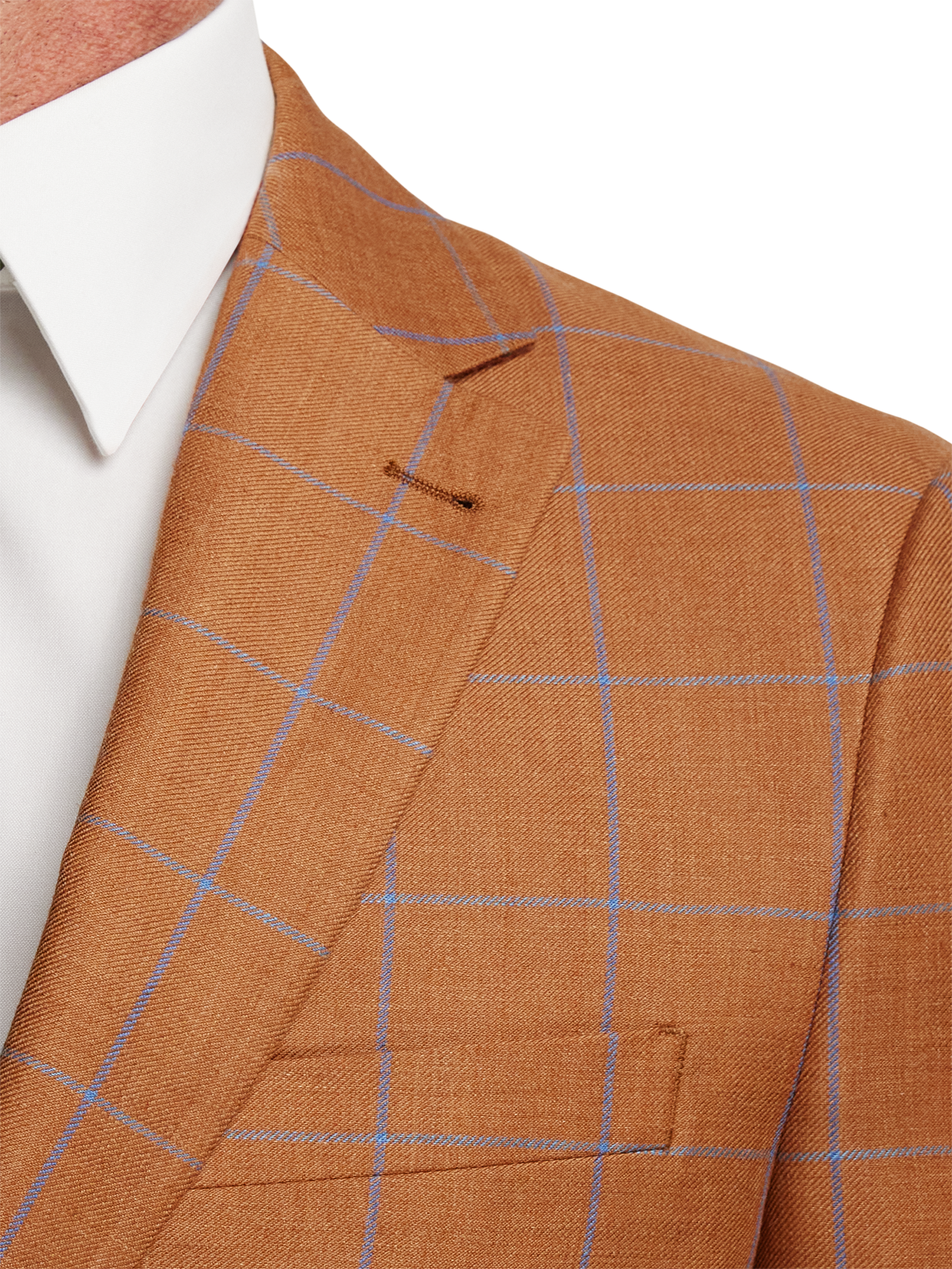 Linen Blend Windowpane Single Breasted Notch Lapel Sport Coat - Rust
