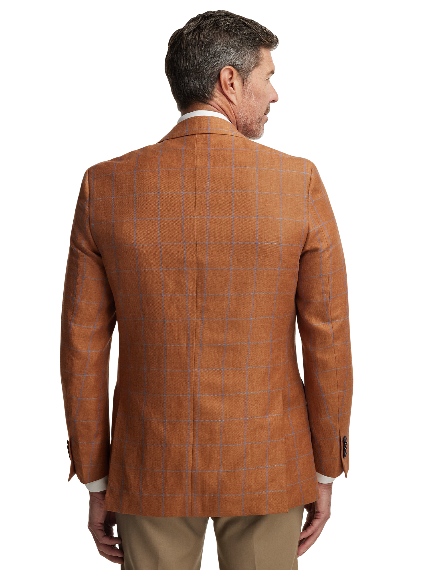 Linen Blend Windowpane Single Breasted Notch Lapel Sport Coat - Rust