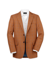 Linen Blend Windowpane Single Breasted Notch Lapel Sport Coat - Rust