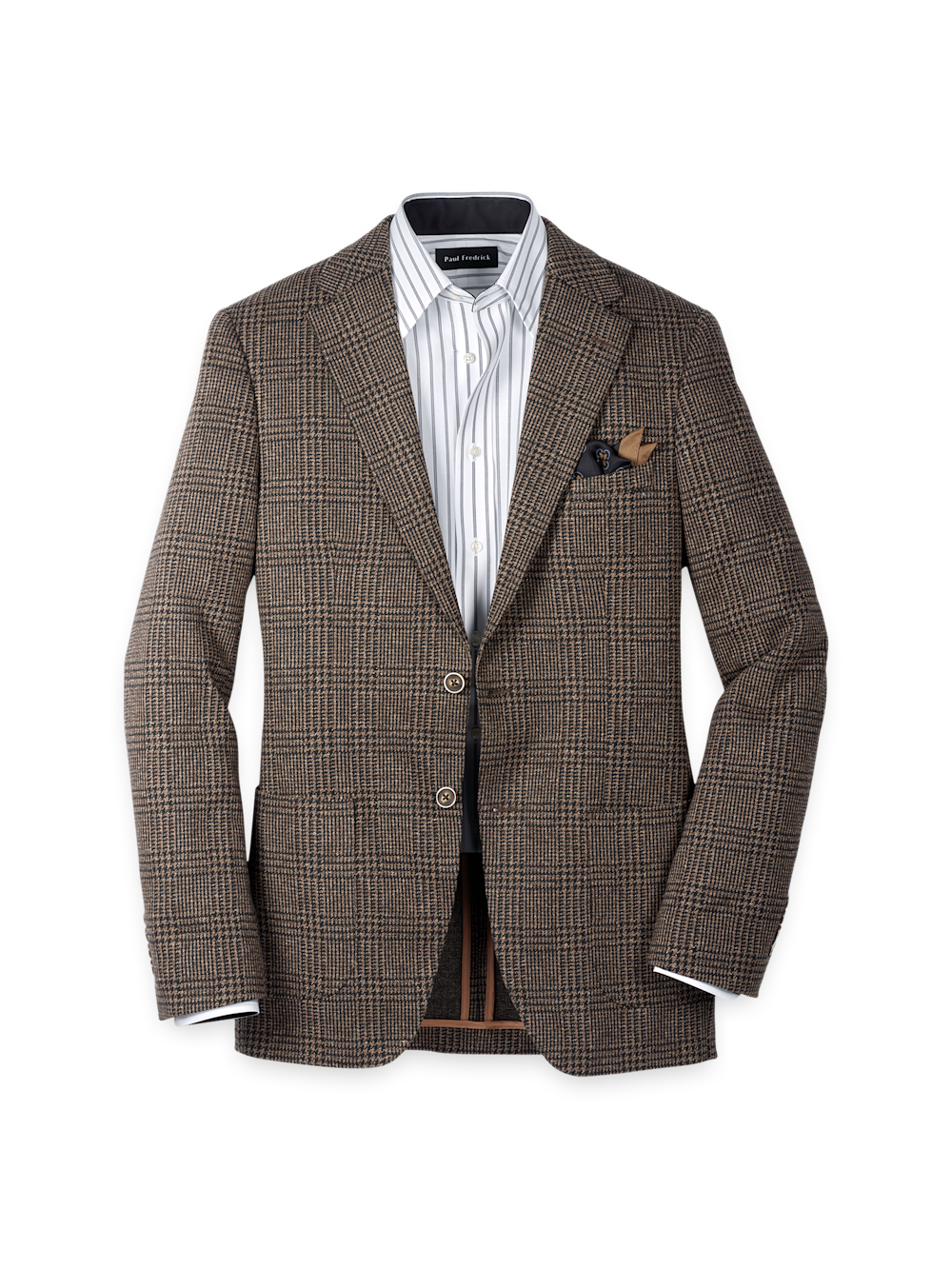 Product Image of Brown Knit Plaid Single Breasted Notch Lapel Sport Coat-Brown