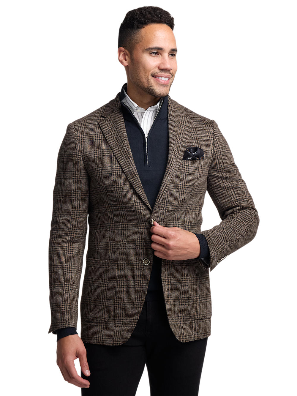 Alternate Image of Brown Knit Plaid Single Breasted Notch Lapel Sport Coat-1