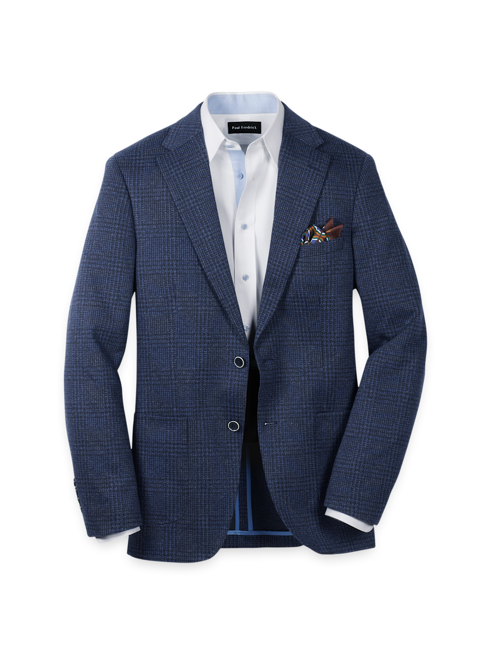 Product Image of Blue Knit Plaid Single Breasted Notch Lapel Sport Coat-Blue