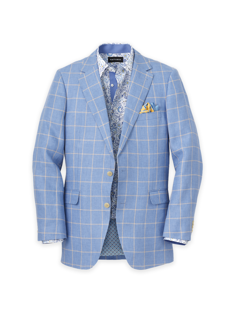 Product Image of Windowpane Linen Single Breasted Notch Lapel Sport Coat-Blue/Yellow