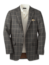 Linen Windowpane Single Breasted Notch Lapel Sport Coat - Charcoal