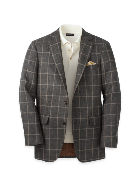 ジャケット・アウター SOPHNET. WINDOWPANE STRETCH GOWN SHIRT L Linen Windowpane Single Breasted Notch Lapel Sport Coat