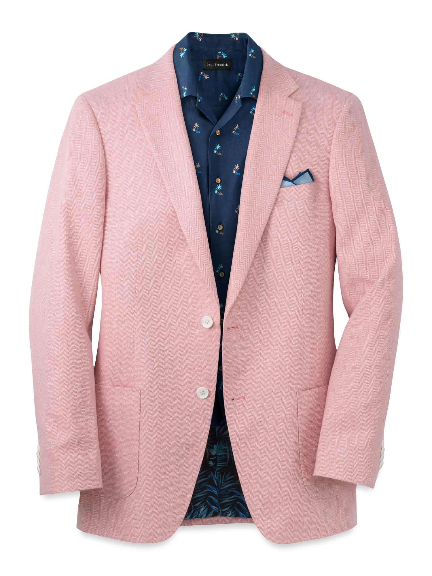 Linen Blend Herringbone Notch Lapel Sport Coat - Watermelon