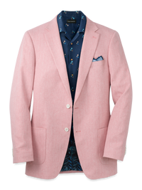 Linen Blend Herringbone Notch Lapel Sport Coat - Watermelon