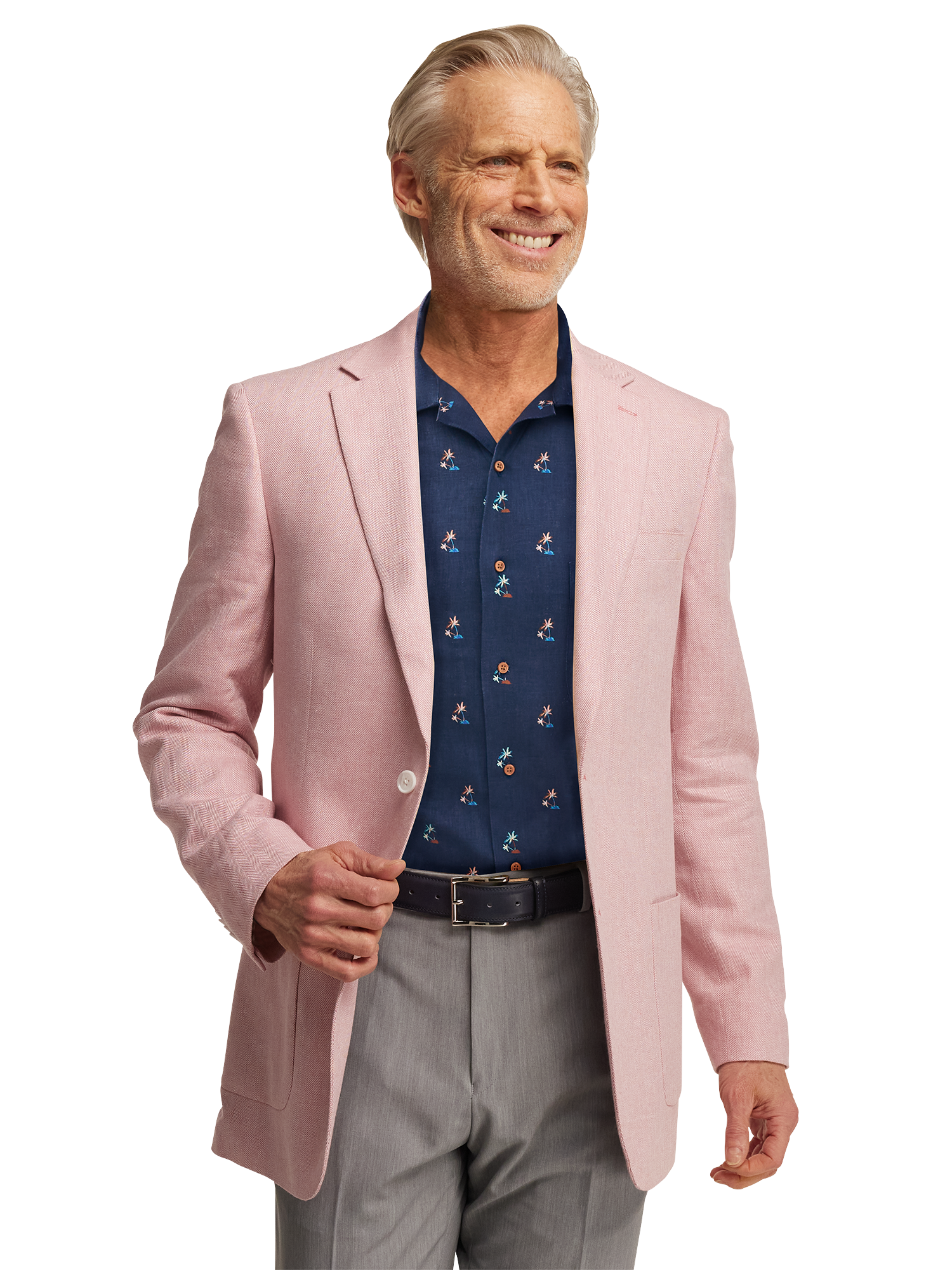 Linen Blend Herringbone Notch Lapel Sport Coat - Watermelon