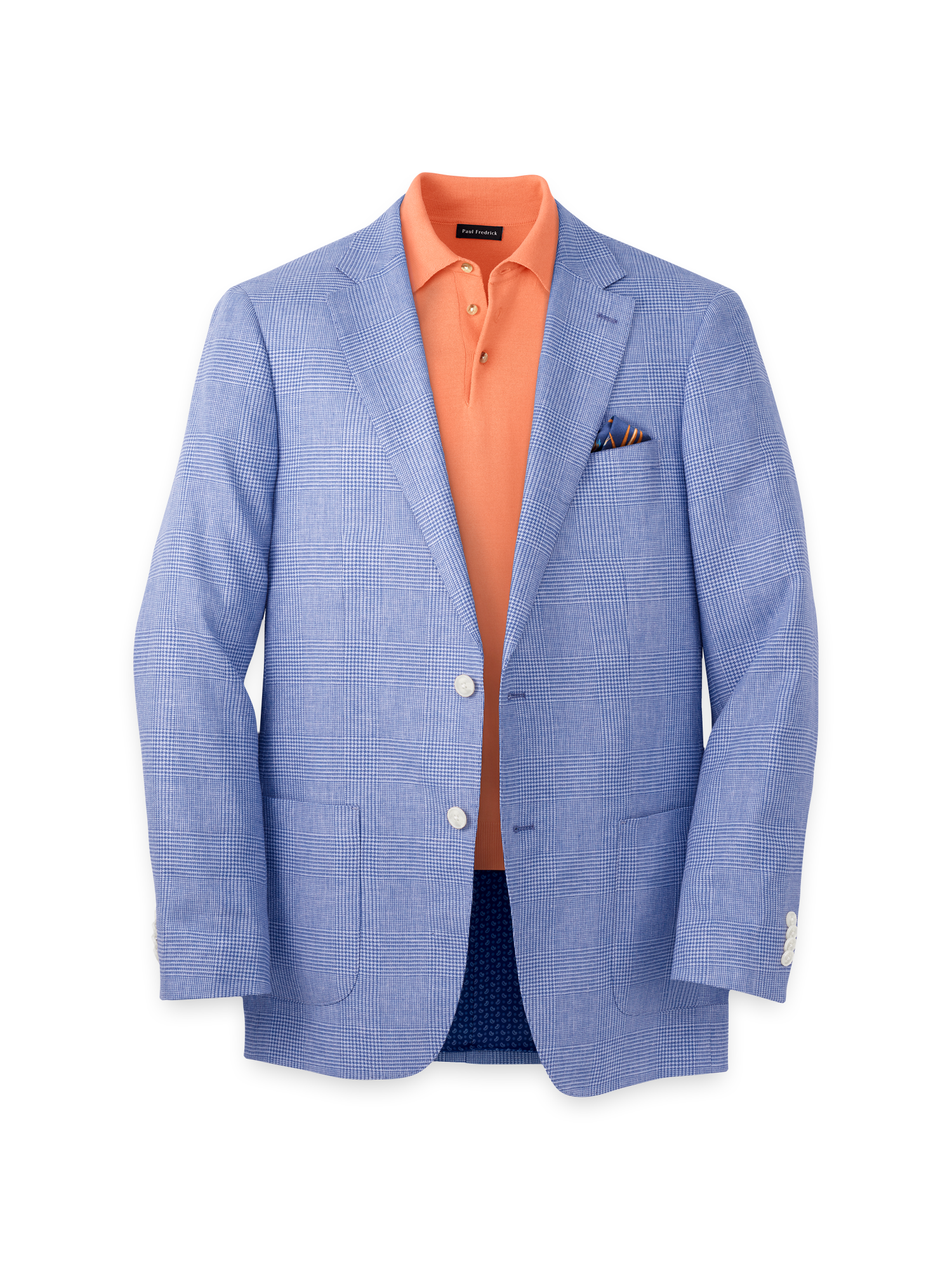 Linen Blend Single Breasted Notch Lapel Sport Coat - Blue