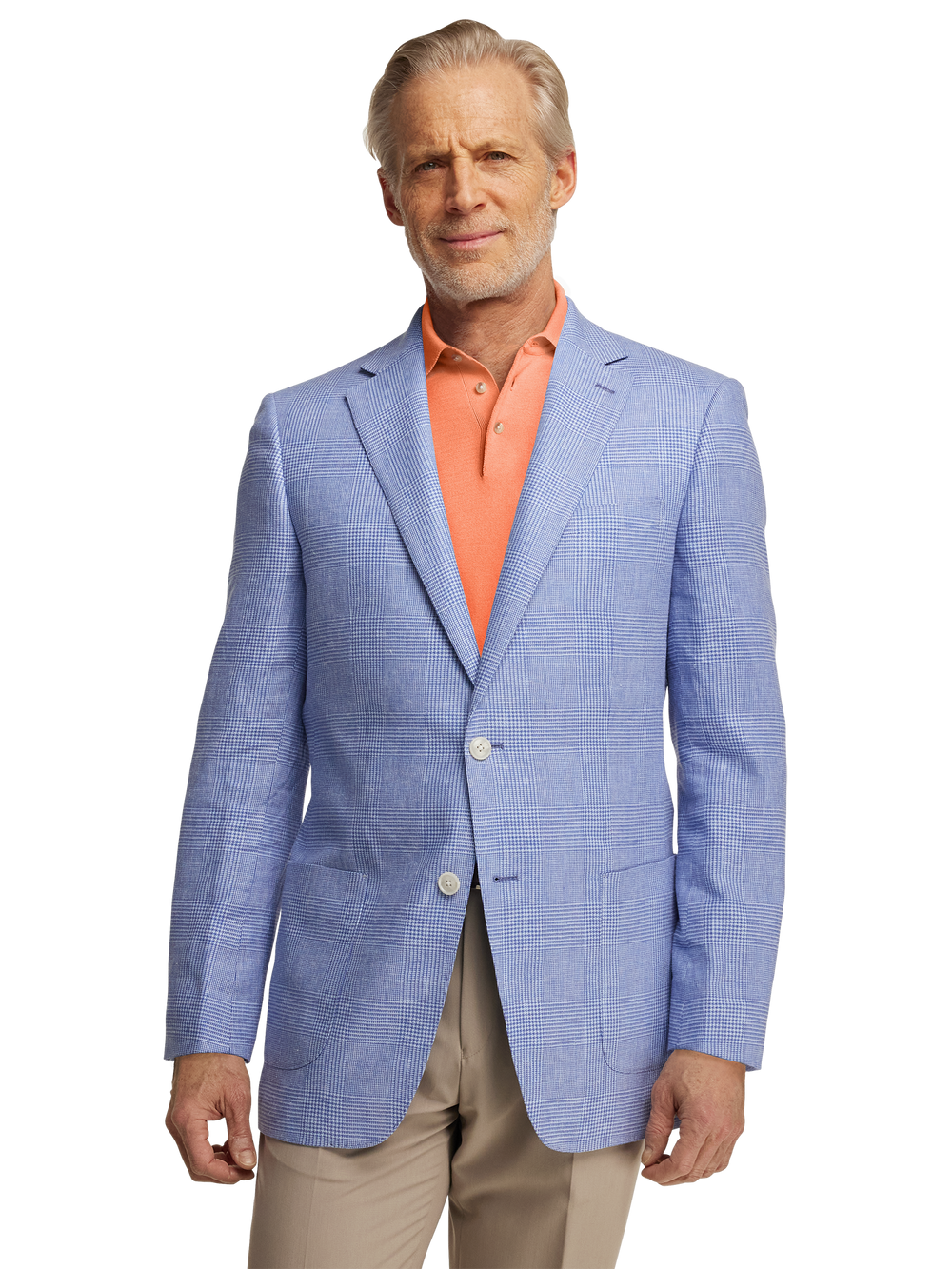 Men'S Blue Linen Sports Coat Peak Lapel - Mens Linen Suit main image 0