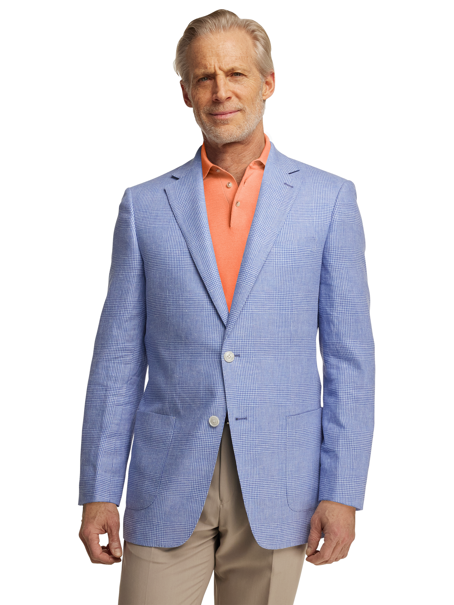 Linen Blend Single Breasted Notch Lapel Sport Coat - Blue