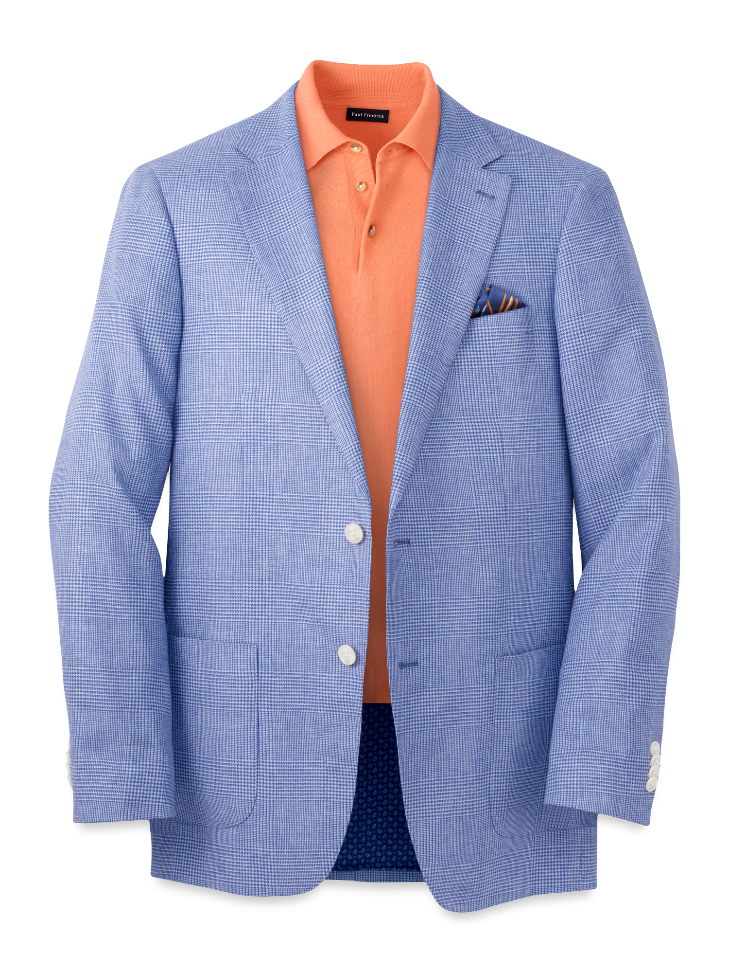 Linen Blend Single Breasted Notch Lapel Sport Coat - Blue