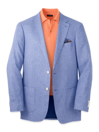 Linen Blend Single Breasted Notch Lapel Sport Coat - Blue
