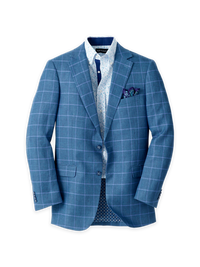 Linen Windowpane Single Breasted Notch Lapel Sport Coat - Blue/aqua