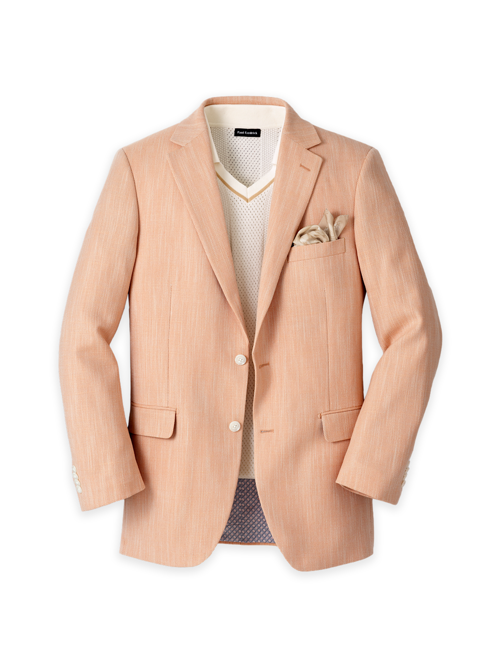 Product Image of Cotton Blend Herringbone Single Breasted Notch Lapel Sport Coat-Melon