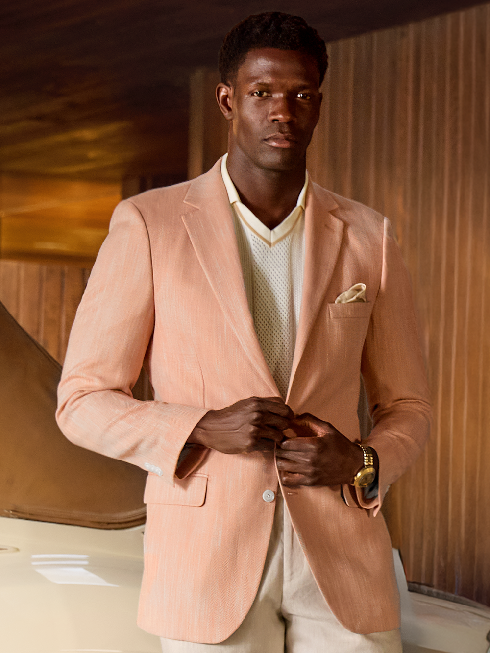 Cotton Blend Herringbone Single Breasted Notch Lapel Sport Coat