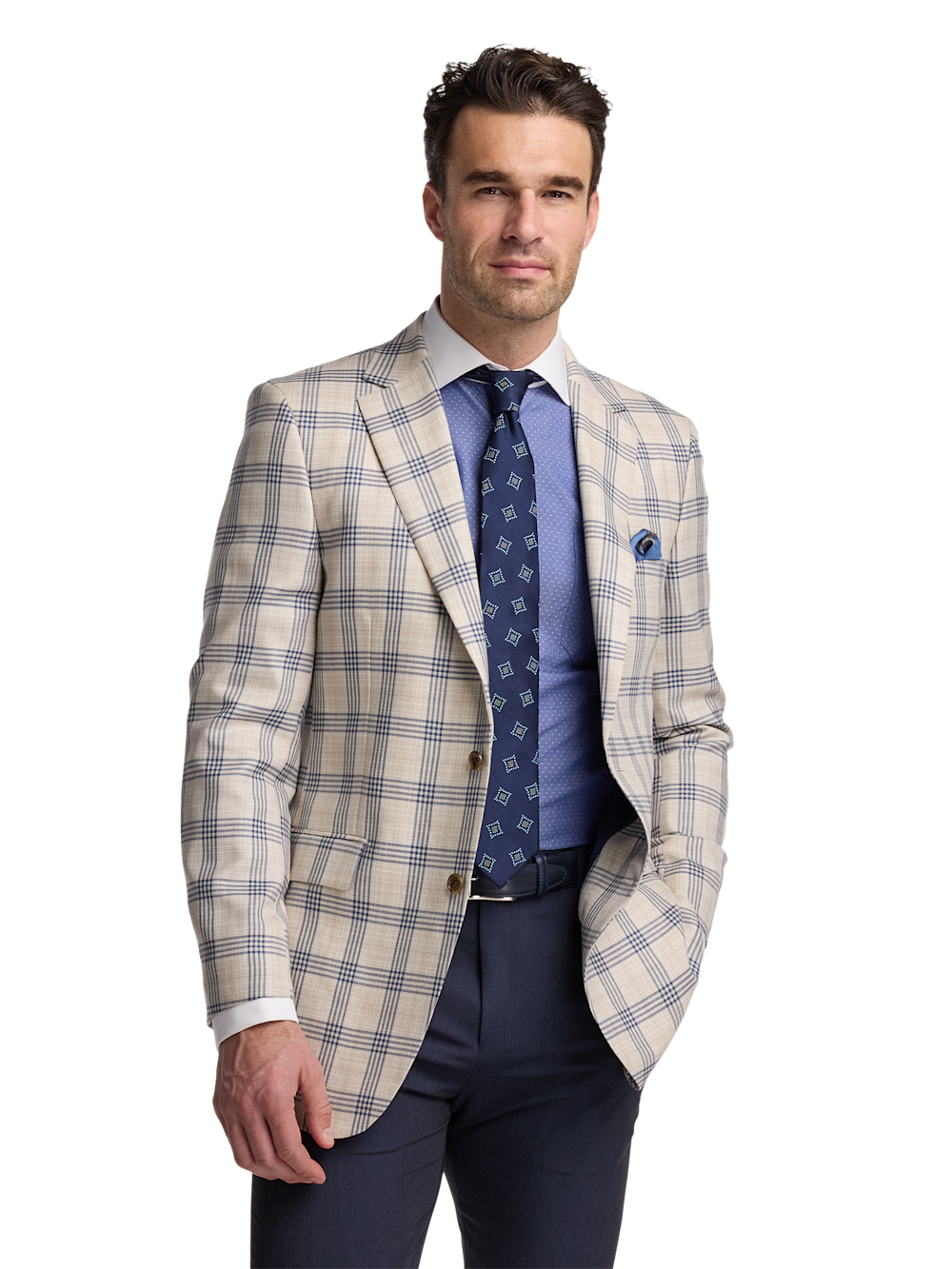 Alternate Image of Wool Blend Plaid Single Breasted Notch Lapel Sport Coat-1