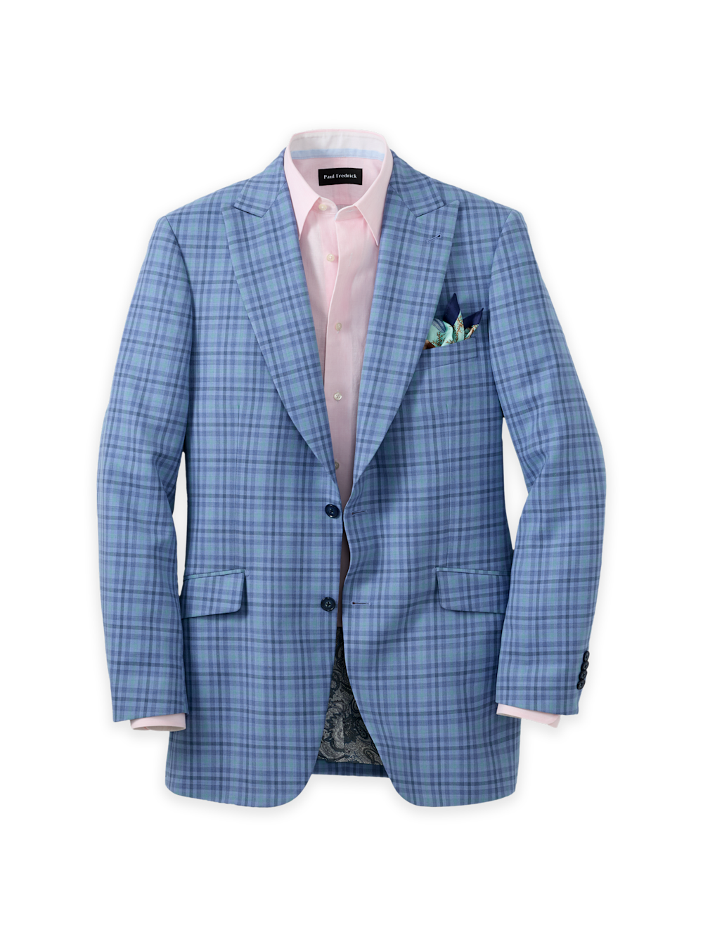 Product Image of Wool Blend Plaid Single Breasted Peak Lapel Sport Coat-Blue/Green