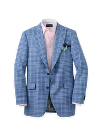 Wool Blend Plaid Single Breasted Peak Lapel Sport Coat - Blue/green