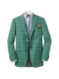 Wool Blend Plaid Single Breasted Notch Lapel Sport Coat - Aqua