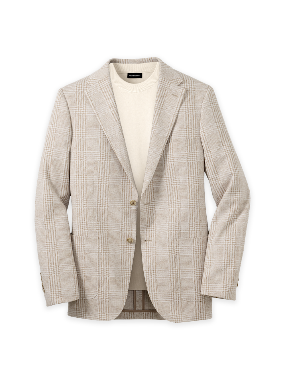 Product Image of Cotton Blend Plaid Single Breasted Notch Lapel Knit Sport Coat-Tan