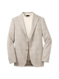 Cotton Blend Plaid Single Breasted Notch Lapel Knit Sport Coat - Tan