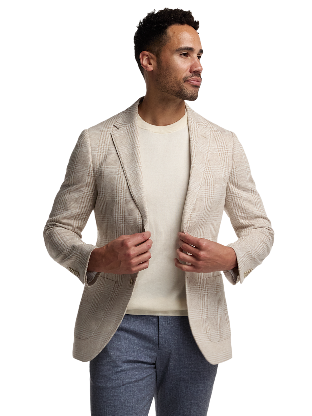 Alternate Image of Cotton Blend Plaid Single Breasted Notch Lapel Knit Sport Coat-1