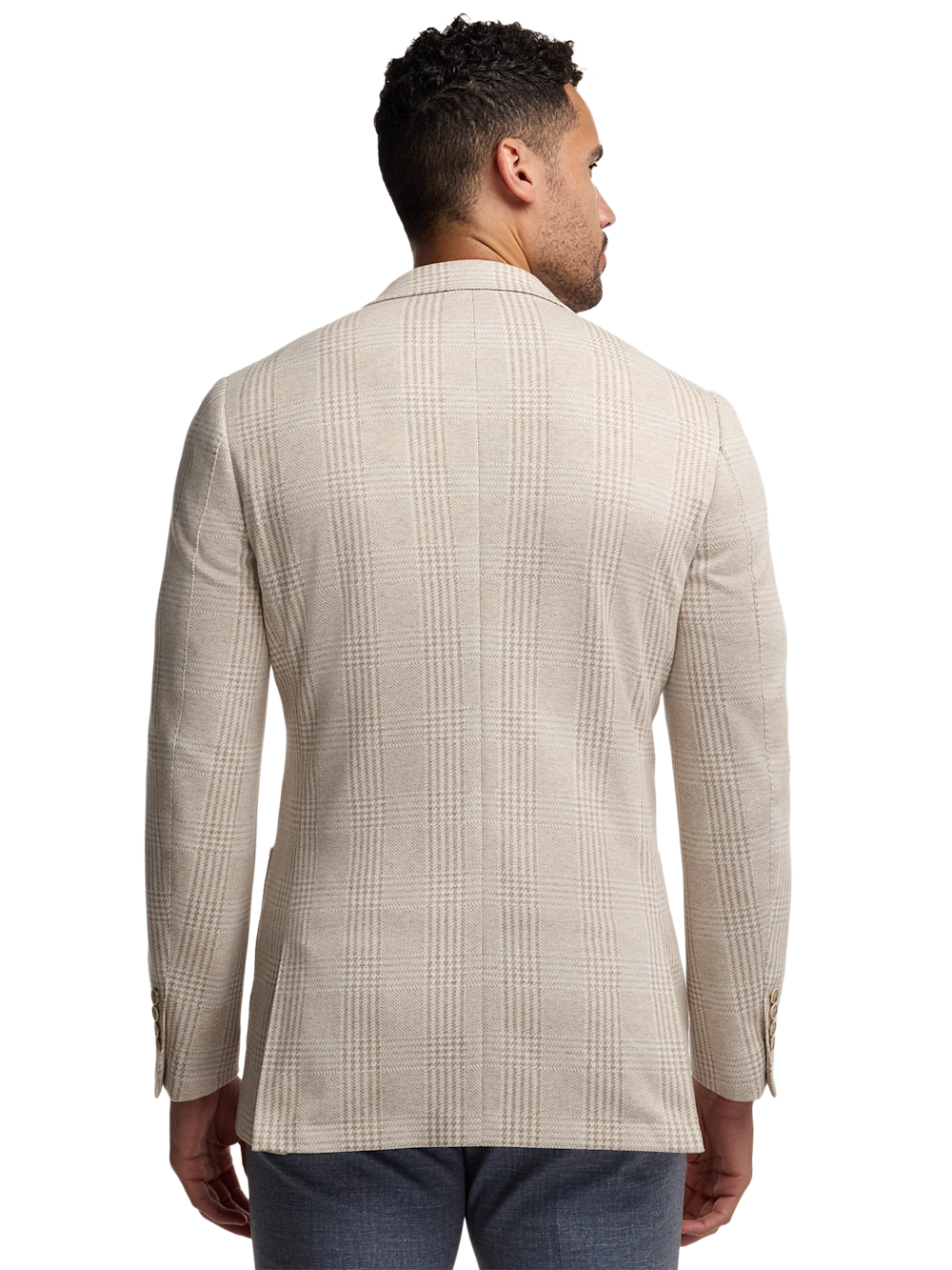 Alternate Image of Cotton Blend Plaid Single Breasted Notch Lapel Knit Sport Coat-6