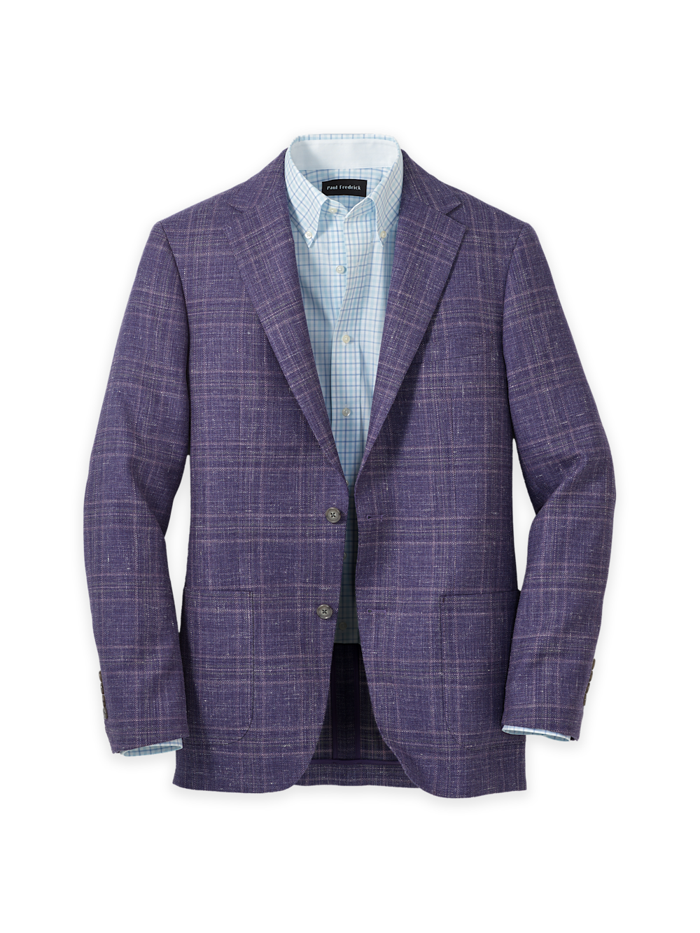 Product Image of Wool Blend Plaid Single Breasted Notch Lapel Knit Sport Coat-Purple