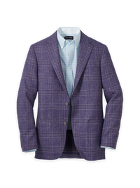 Wool Blend Plaid Single Breasted Notch Lapel Knit Sport Coat - Purple