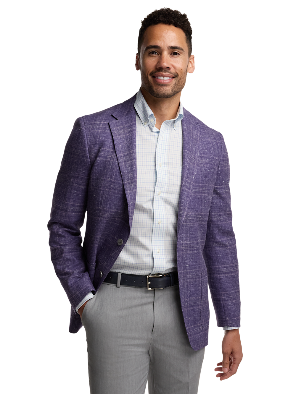Alternate Image of Wool Blend Plaid Single Breasted Notch Lapel Knit Sport Coat-1