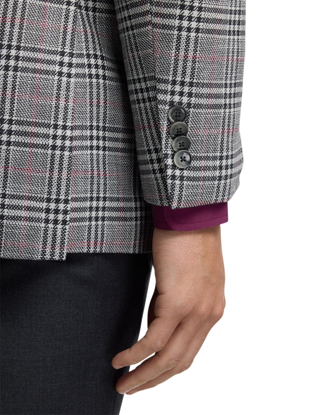 Alternate Image of Black White Cotton Blend Plaid Double Breasted Peak Lapel Sport Coat-2