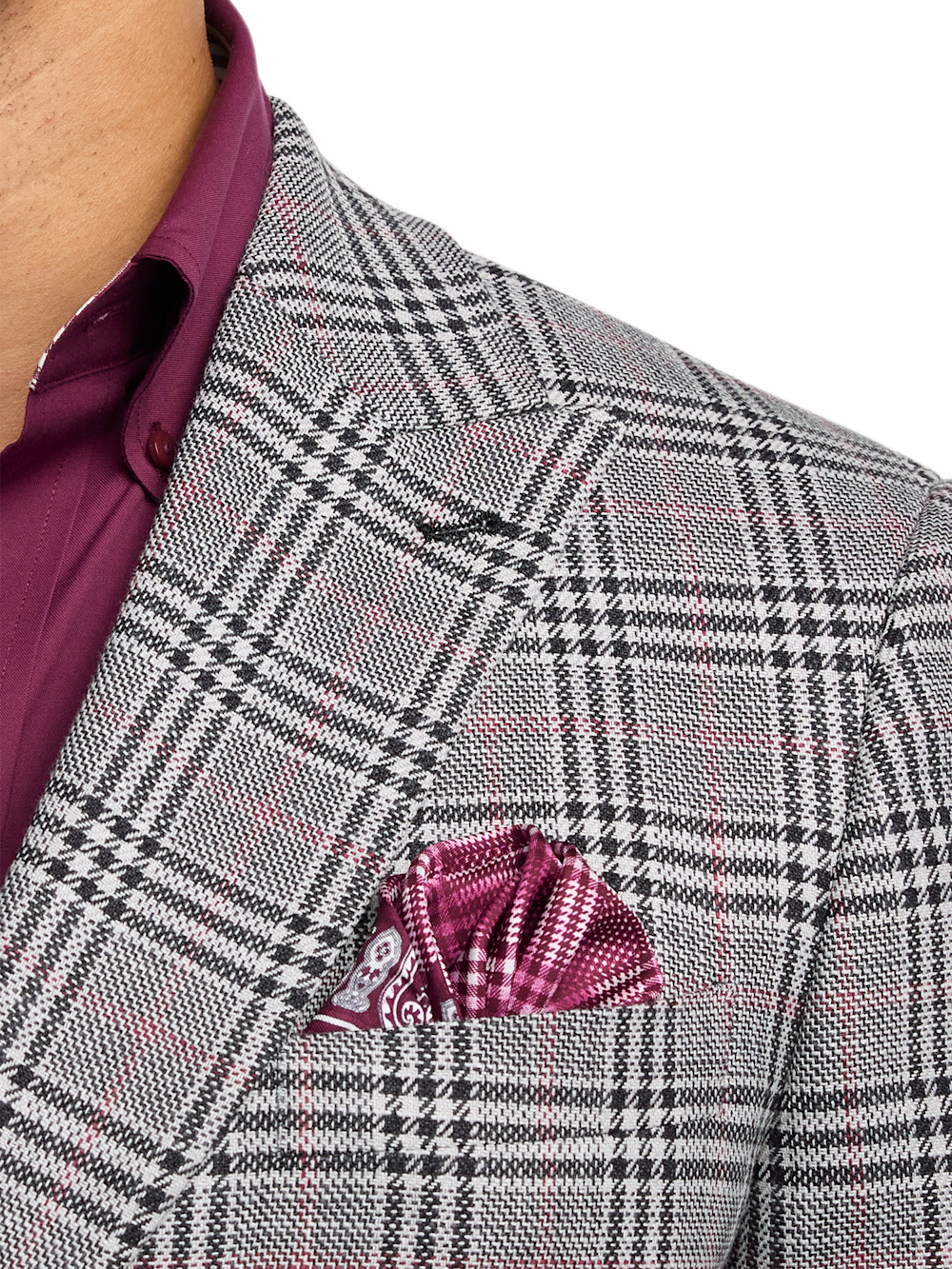 Alternate Image of Black White Cotton Blend Plaid Double Breasted Peak Lapel Sport Coat-5