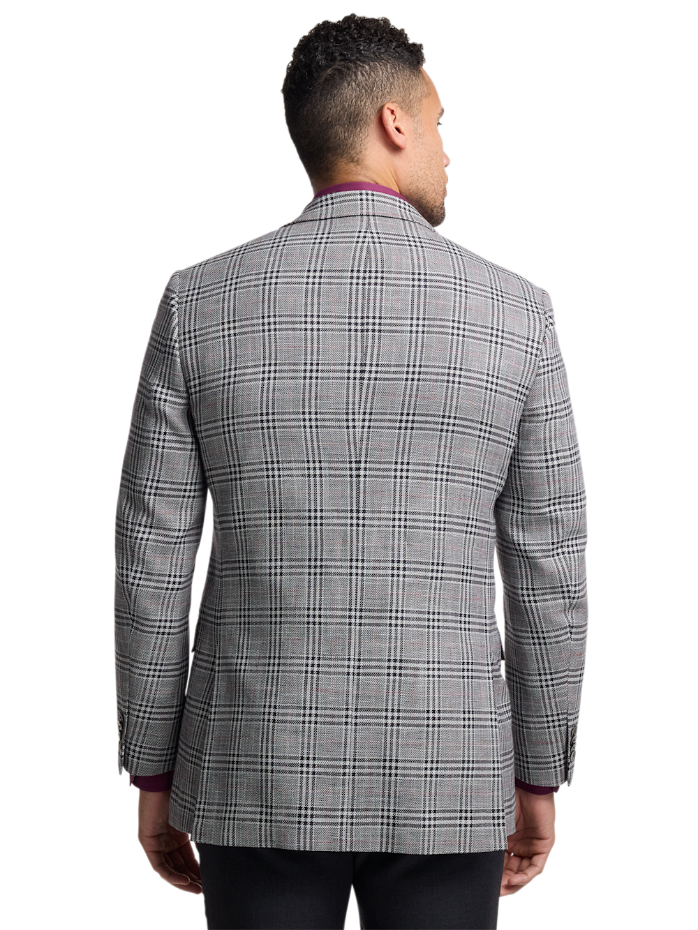 Alternate Image of Black White Cotton Blend Plaid Double Breasted Peak Lapel Sport Coat-6