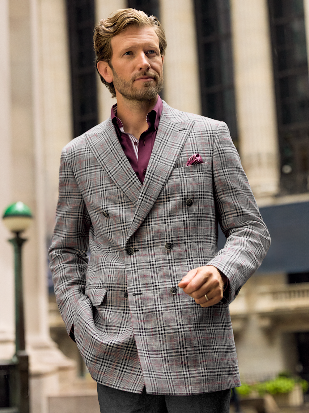 Alternate Image of Black White Cotton Blend Plaid Double Breasted Peak Lapel Sport Coat-7
