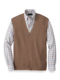 Silk, Cotton & Cashmere Button Front Caridgan Vest - Camel