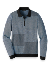 Silk, Cotton & Cashmere Zip Polo - Blue