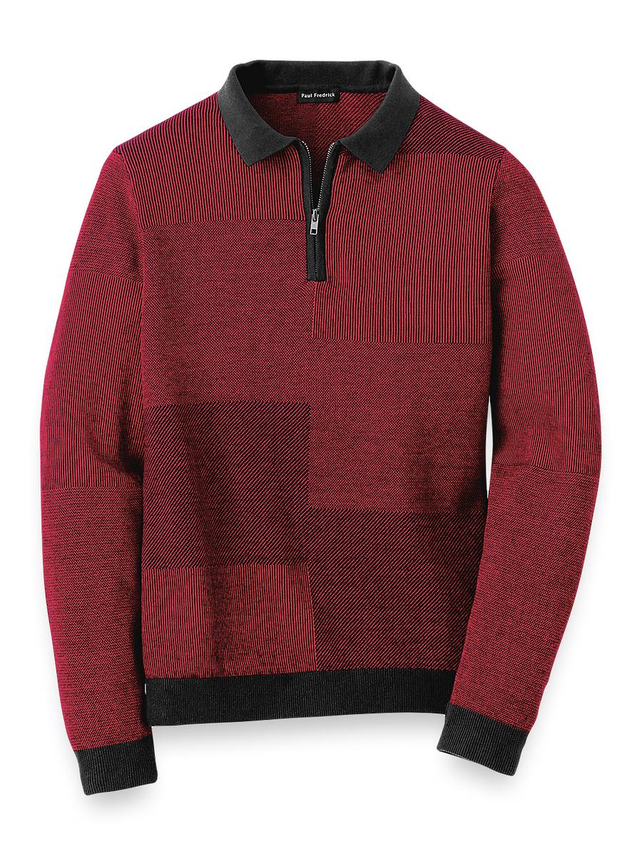 Silk, Cotton & Cashmere Zip Polo - Red – Paul Fredrick