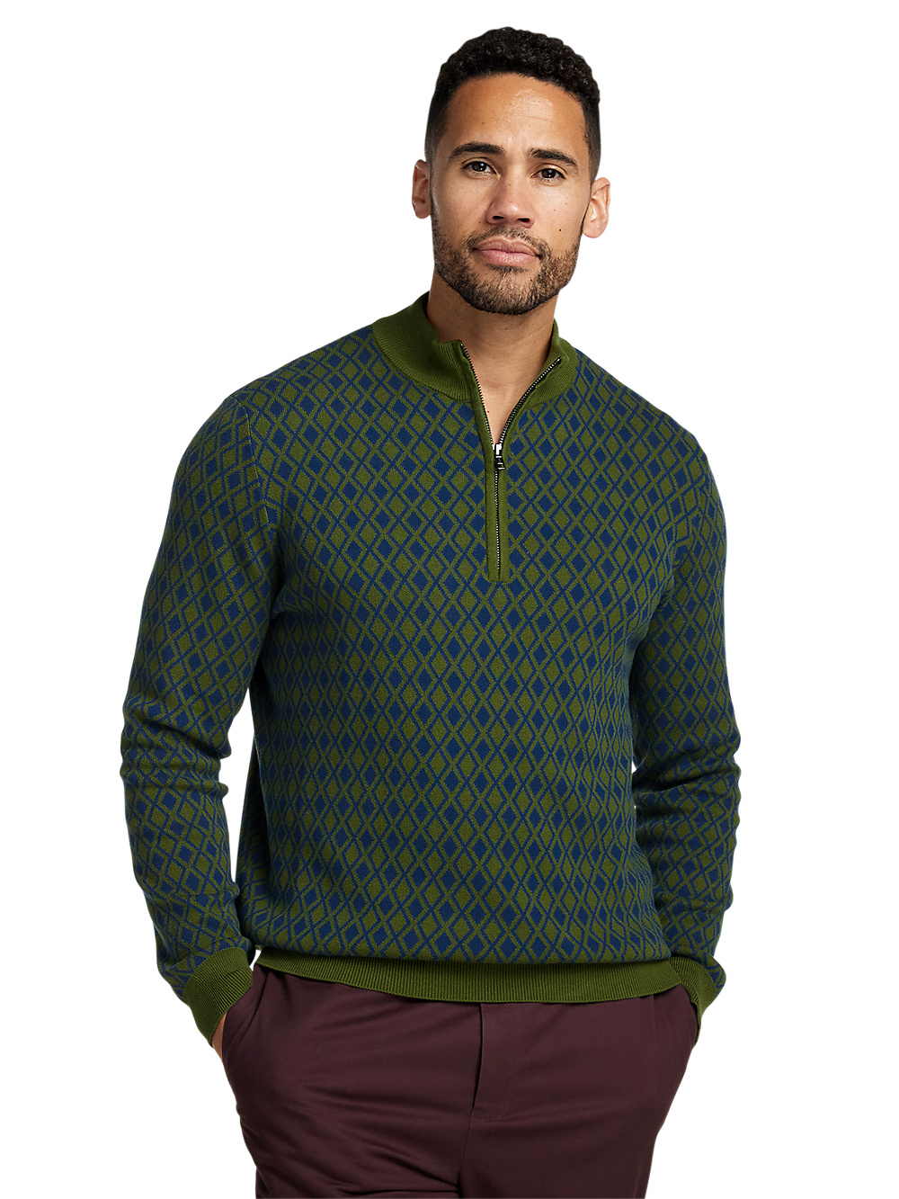 Cotton Quarter Zip Mock Neck Sweater Olive Paul Fredrick