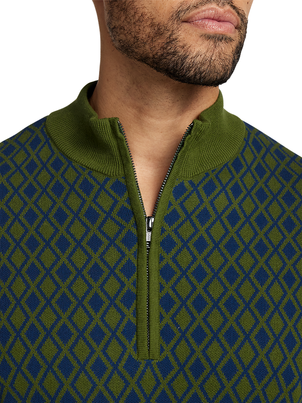 Cotton Quarter Zip Mock Neck Sweater - Olive – Paul Fredrick