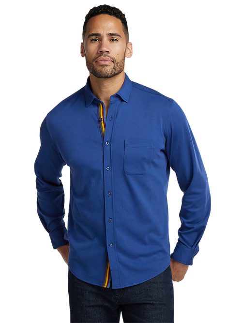 ☆F.ILLUMINATE☆ cotton pocket shirt blue Mercerized Cotton Button Front Polo - Blue – Paul Fredrick