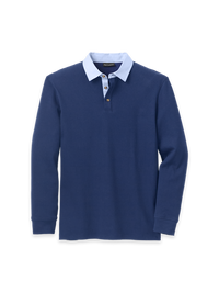 Cotton Blend Three Button Rugby Polo - Navy