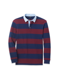 Cotton Blend Three Button Rugby Polo - Navy/burgundy