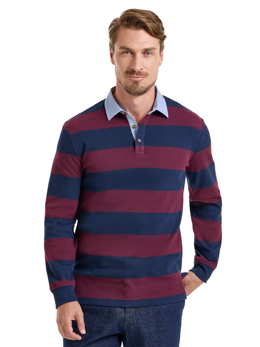 Alternate Shot of Men's Navy/Burgundy Stripe Knitwear  - 1