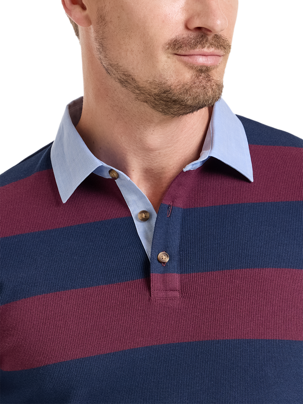 Alternate Shot of Men's Navy/Burgundy Stripe Knitwear  - 2