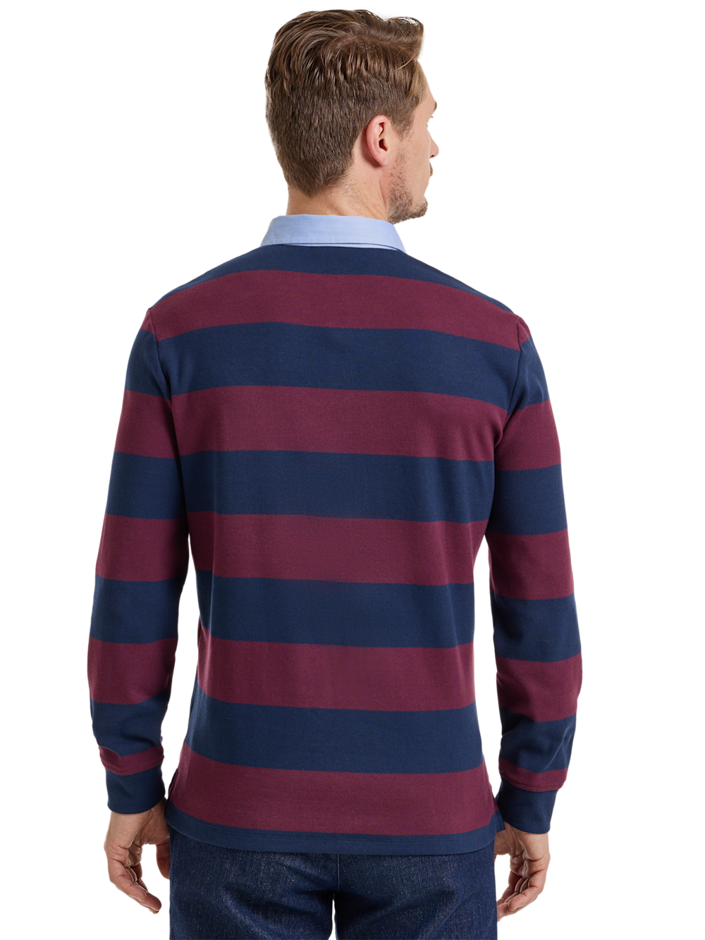 Alternate Shot of Men's Navy/Burgundy Stripe Knitwear  - 3